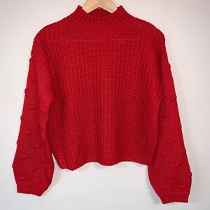 NWOT Jessica Simpson Balloon Sleeve Red Sweater Womens Small Knit Oversized Cozy